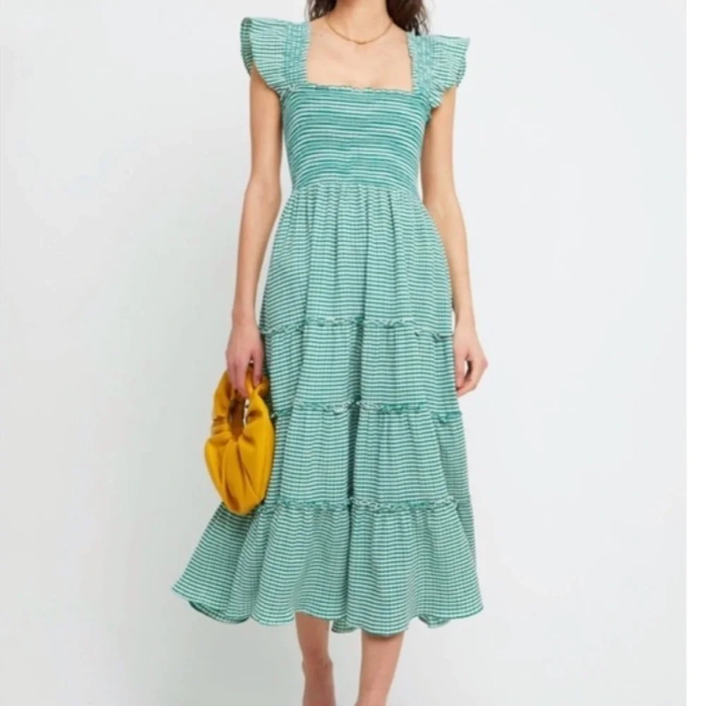 Kourt Calypso Chartreuse Green & White Stripe Tiered Maxi Dress - Picture 2 of 5